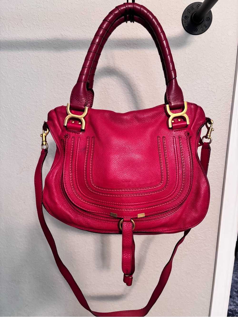 Authentic Chloé Medium Marcie Leather Satchel –Vibrant Red w/crossbody & dustbag